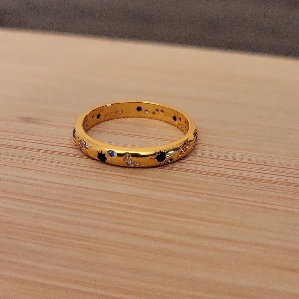 18k Over Sterling Silver Moon & Star Celestial Band Ring
